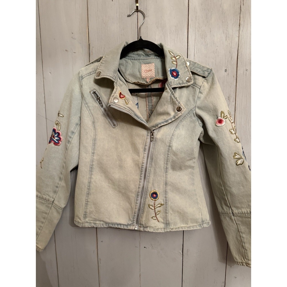 Candies Vintage Womens Floral Embroidered Denim Jean Jacket Sz-M Bird Colorful